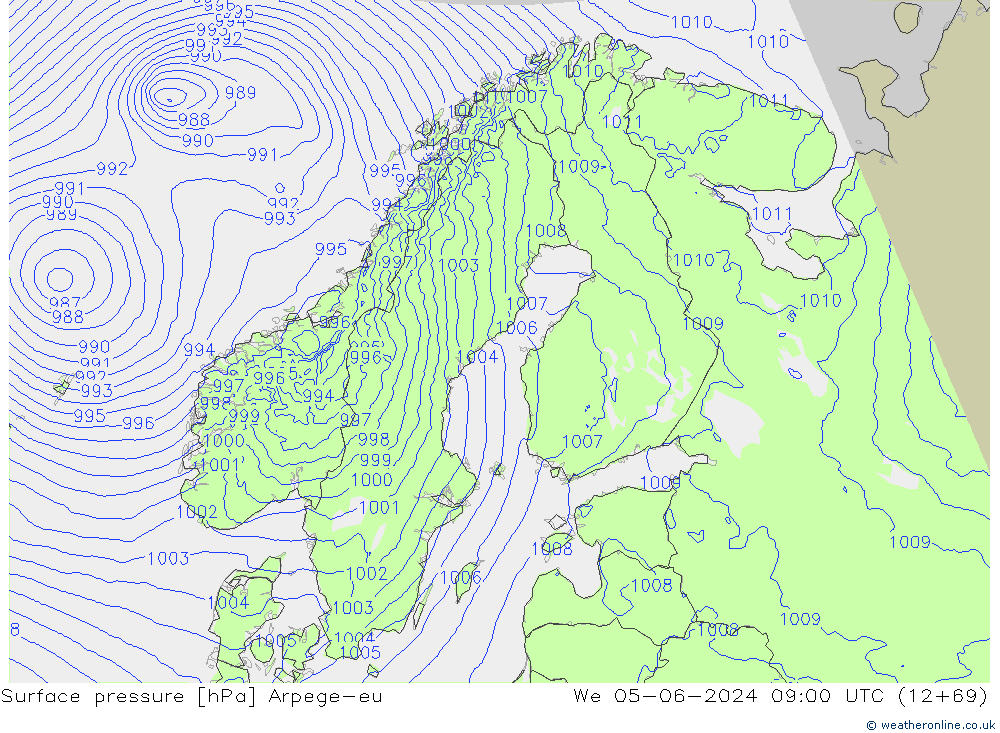 Bodendruck Arpege-eu Mi 05.06.2024 09 UTC