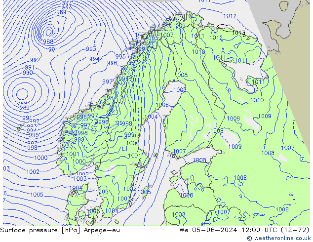 Pressione al suolo Arpege-eu mer 05.06.2024 12 UTC