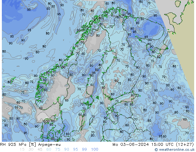 RH 925 hPa Arpege-eu lun 03.06.2024 15 UTC