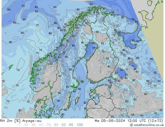 RH 2m Arpege-eu mer 05.06.2024 12 UTC