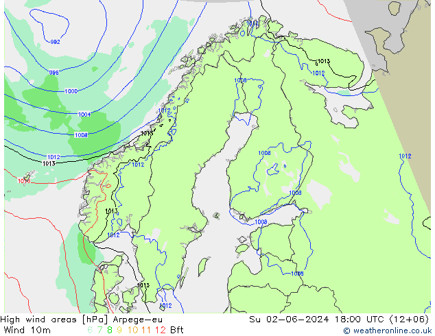 High wind areas Arpege-eu Вс 02.06.2024 18 UTC