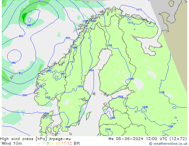 High wind areas Arpege-eu mer 05.06.2024 12 UTC