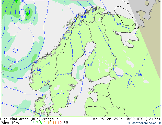 yüksek rüzgarlı alanlar Arpege-eu Çar 05.06.2024 18 UTC