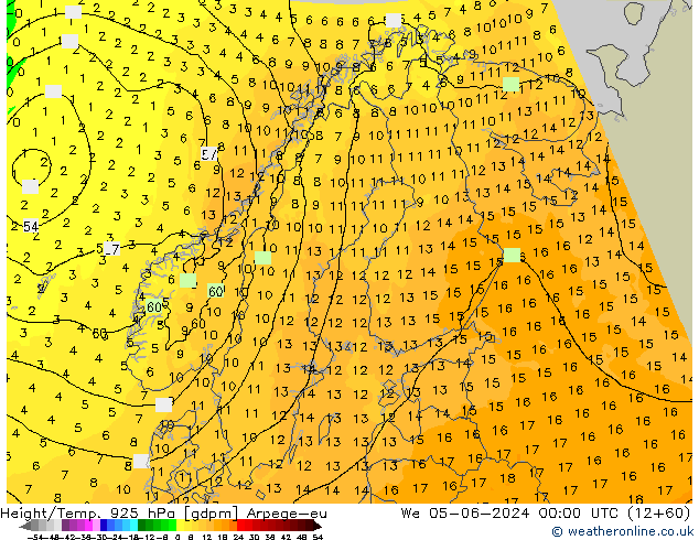 Height/Temp. 925 гПа Arpege-eu ср 05.06.2024 00 UTC