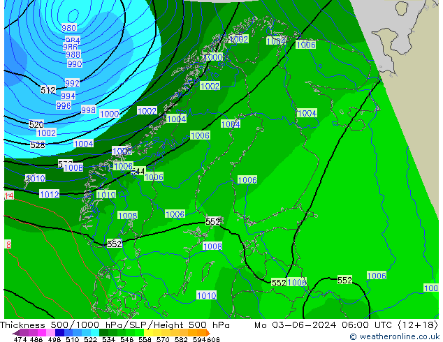 500-1000 hPa Kalınlığı Arpege-eu Pzt 03.06.2024 06 UTC