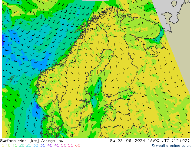 Surface wind Arpege-eu Ne 02.06.2024 15 UTC