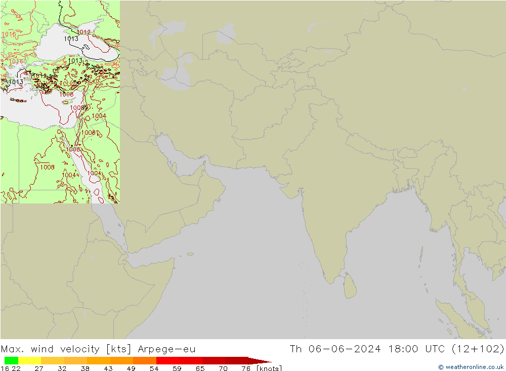 Max. wind velocity Arpege-eu jue 06.06.2024 18 UTC