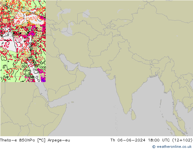 Theta-e 850hPa Arpege-eu  06.06.2024 18 UTC