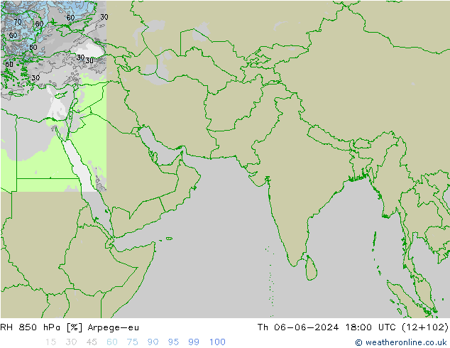 RH 850 hPa Arpege-eu  06.06.2024 18 UTC