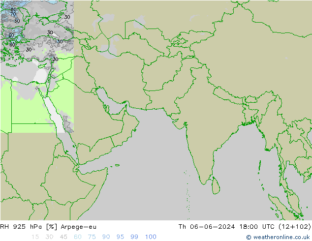 RH 925 hPa Arpege-eu Th 06.06.2024 18 UTC