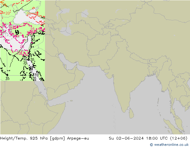 Yükseklik/Sıc. 925 hPa Arpege-eu Paz 02.06.2024 18 UTC