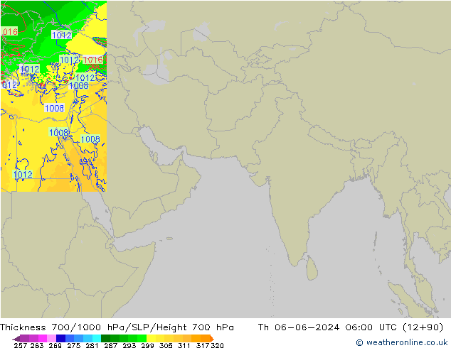 700-1000 hPa Kalınlığı Arpege-eu Per 06.06.2024 06 UTC