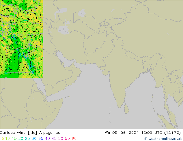 Vento 10 m Arpege-eu mer 05.06.2024 12 UTC