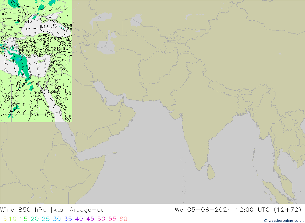 Rüzgar 850 hPa Arpege-eu Çar 05.06.2024 12 UTC