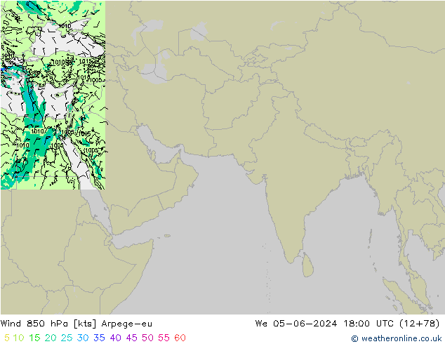 ветер 850 гПа Arpege-eu ср 05.06.2024 18 UTC
