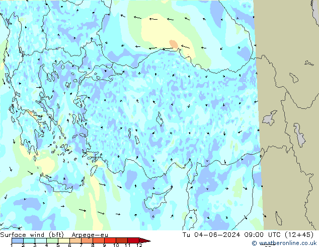 Vent 10 m (bft) Arpege-eu mar 04.06.2024 09 UTC