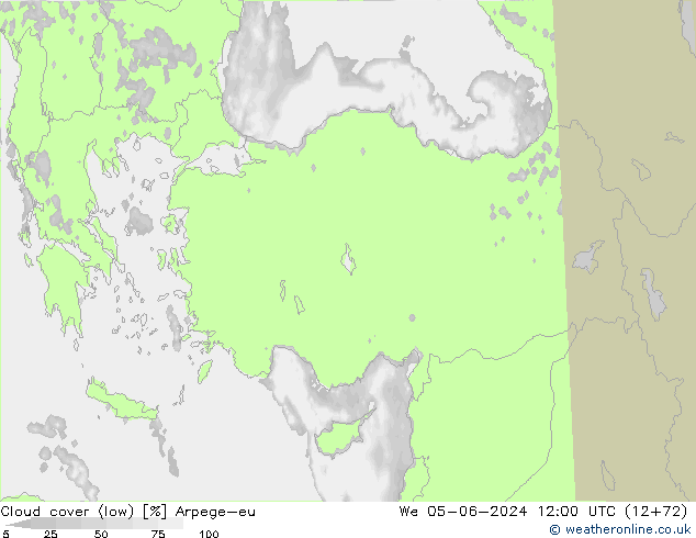 Cloud cover (low) Arpege-eu We 05.06.2024 12 UTC