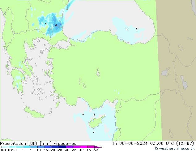 Precipitation (6h) Arpege-eu Th 06.06.2024 06 UTC