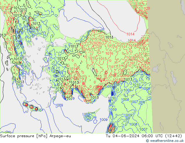 Presión superficial Arpege-eu mar 04.06.2024 06 UTC