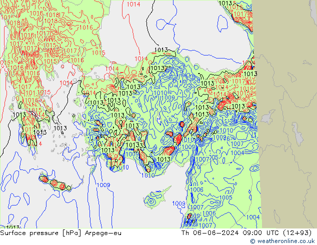 приземное давление Arpege-eu чт 06.06.2024 09 UTC