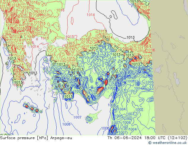 Surface pressure Arpege-eu Th 06.06.2024 18 UTC