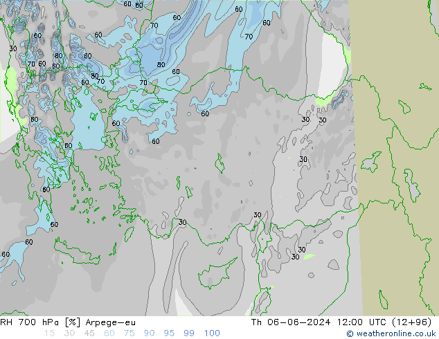 RH 700 гПа Arpege-eu чт 06.06.2024 12 UTC