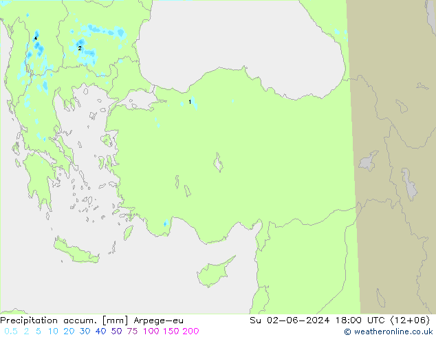 Precipitation accum. Arpege-eu Su 02.06.2024 18 UTC