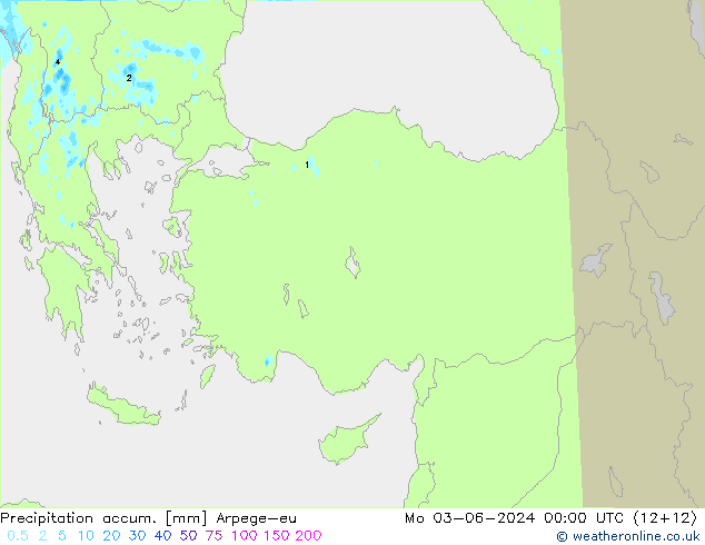 Precipitation accum. Arpege-eu пн 03.06.2024 00 UTC