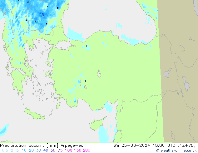 Toplam Yağış Arpege-eu Çar 05.06.2024 18 UTC