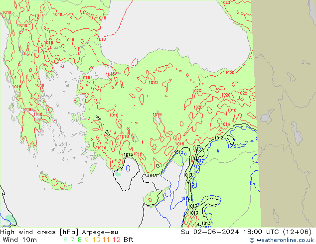 High wind areas Arpege-eu Su 02.06.2024 18 UTC