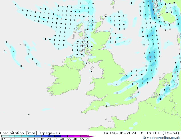 Precipitation Arpege-eu Tu 04.06.2024 18 UTC