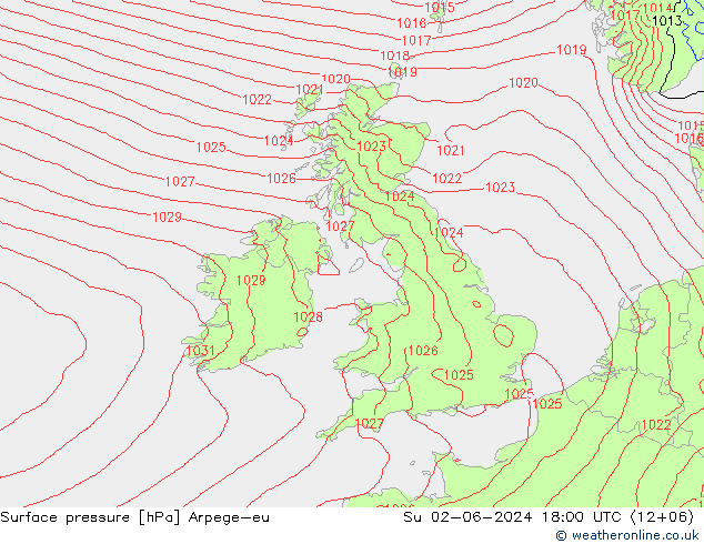 Surface pressure Arpege-eu Su 02.06.2024 18 UTC