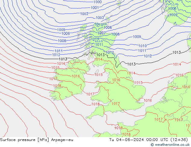 Atmosférický tlak Arpege-eu Út 04.06.2024 00 UTC