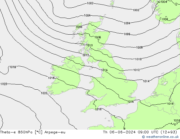 Theta-e 850hPa Arpege-eu Th 06.06.2024 09 UTC