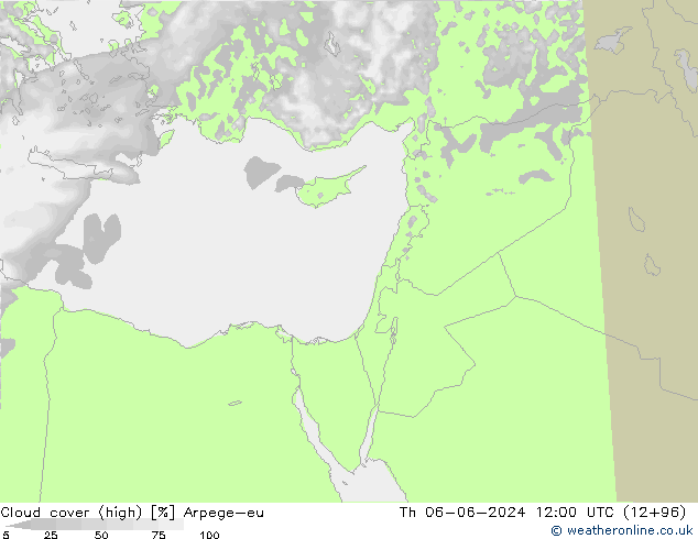 Cloud cover (high) Arpege-eu Th 06.06.2024 12 UTC