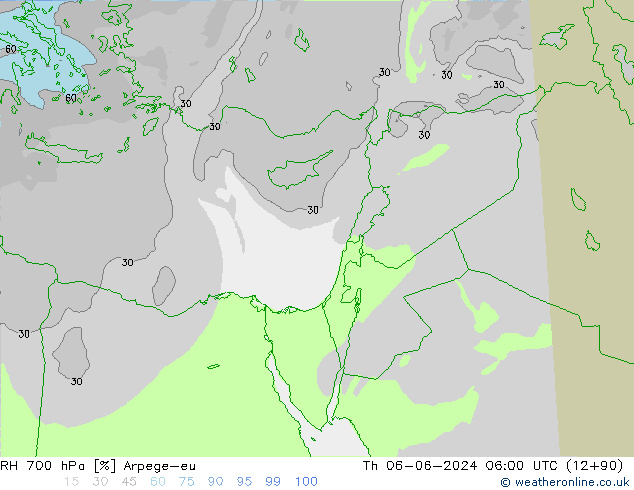 Humidité rel. 700 hPa Arpege-eu jeu 06.06.2024 06 UTC