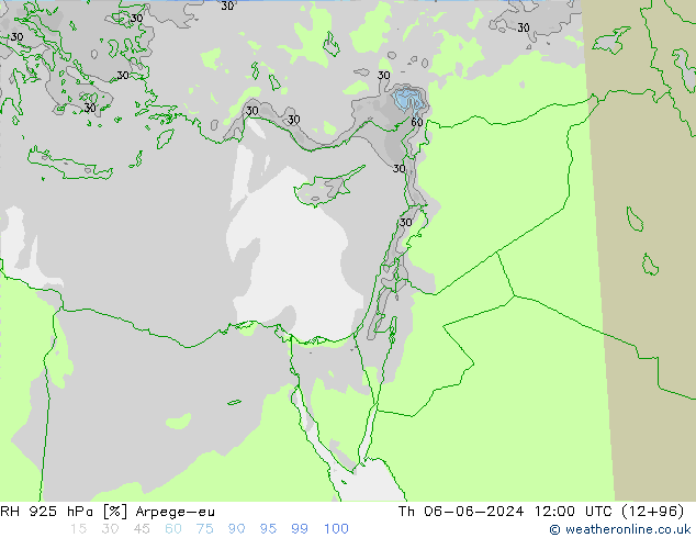 RH 925 hPa Arpege-eu Th 06.06.2024 12 UTC