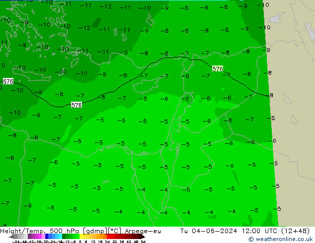 Height/Temp. 500 hPa Arpege-eu Út 04.06.2024 12 UTC