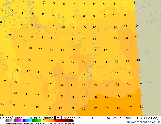 Géop./Temp. 700 hPa Arpege-eu dim 02.06.2024 15 UTC