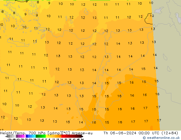 Height/Temp. 700 гПа Arpege-eu чт 06.06.2024 00 UTC