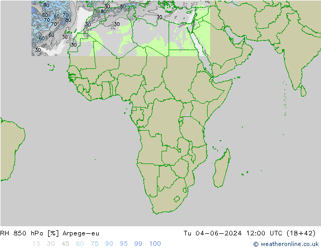 RH 850 hPa Arpege-eu Tu 04.06.2024 12 UTC