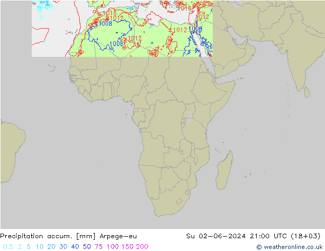 Precipitation accum. Arpege-eu Ne 02.06.2024 21 UTC