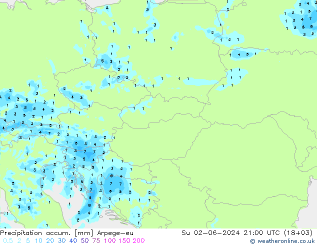 Precipitation accum. Arpege-eu dom 02.06.2024 21 UTC
