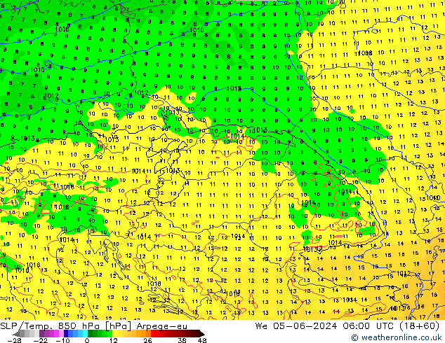 SLP/Temp. 850 hPa Arpege-eu We 05.06.2024 06 UTC