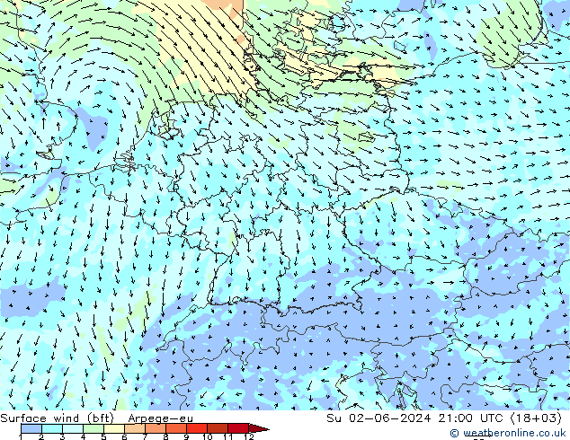  10 m (bft) Arpege-eu  02.06.2024 21 UTC
