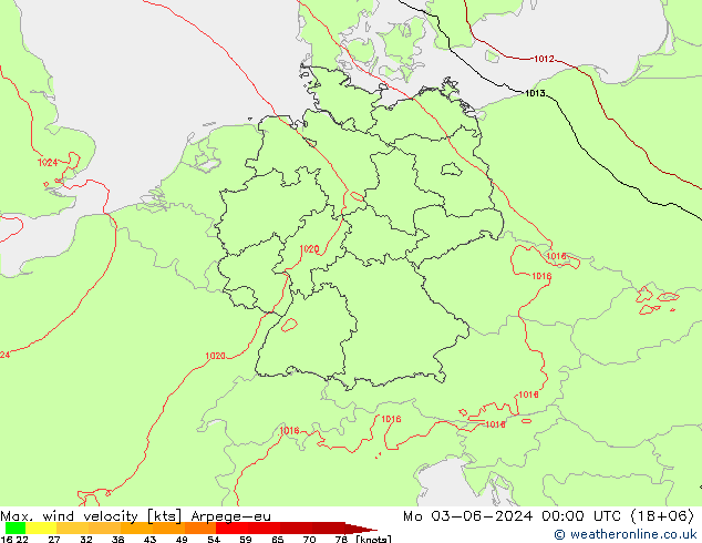 Max. wind velocity Arpege-eu Mo 03.06.2024 00 UTC