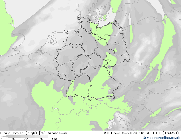 nuvens (high) Arpege-eu Qua 05.06.2024 06 UTC