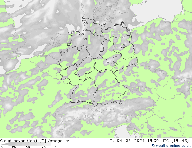 Bewolking (Laag) Arpege-eu di 04.06.2024 18 UTC