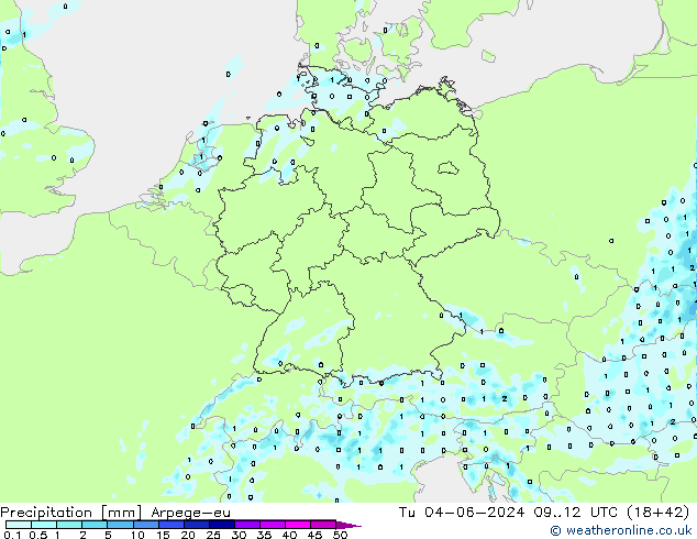 Precipitazione Arpege-eu mar 04.06.2024 12 UTC