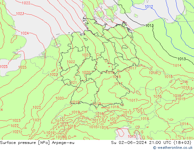 Presión superficial Arpege-eu dom 02.06.2024 21 UTC